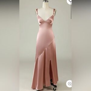 Blush asymmetrical bridesmaid dress w/ slit never worn and in perfect condition!